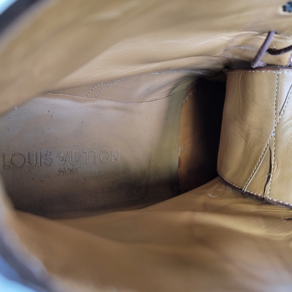 LOUIS VUITTON Brown Lace Up Leather Boots Mens Sz 7.5 - Picture 8 of 14